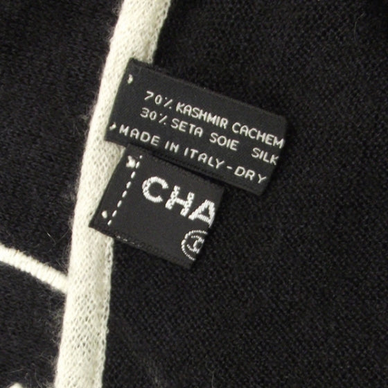 Chanel Cashmere Scarf Black White CC 6 of 7