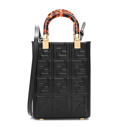 Fendi Vitello Plexiglass FF Embossed Mini Fendi Sunshine Shopper Tote Black 1 of 10