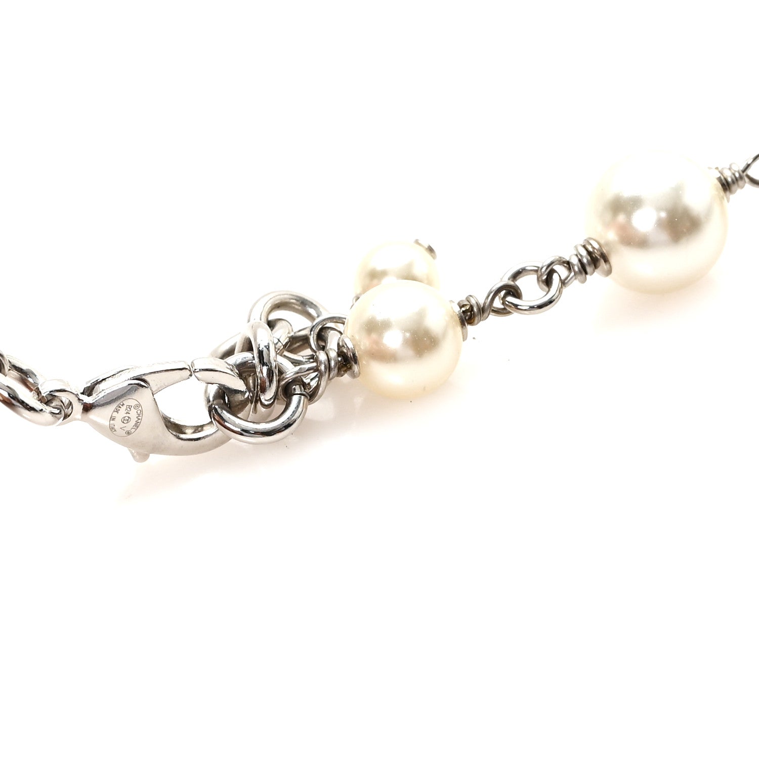 Chanel Graduated Pearl Crystal CC Long Necklace Silver 4 of 5