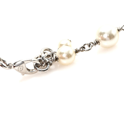 Chanel Graduated Pearl Crystal CC Long Necklace Silver 4 of 5