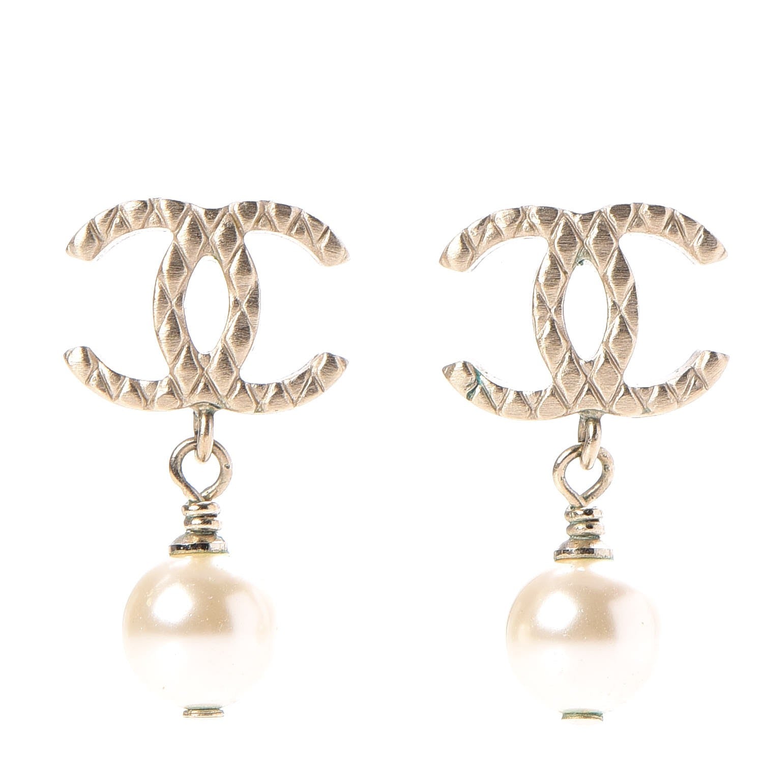 Chanel Quilted Pearl CC Drop Earrings Gold 1 of 4