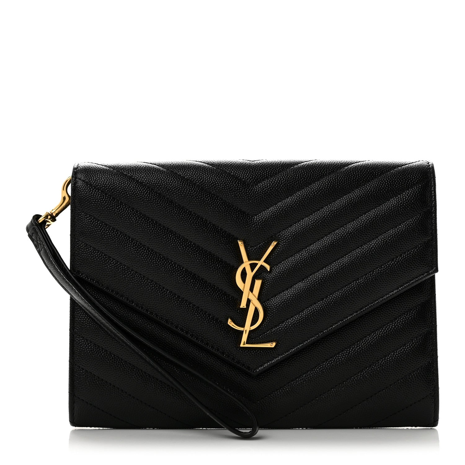 Saint Laurent Grain De Poudre Matelasse Chevron Monogram Envelope Clutch Black 1 of 8