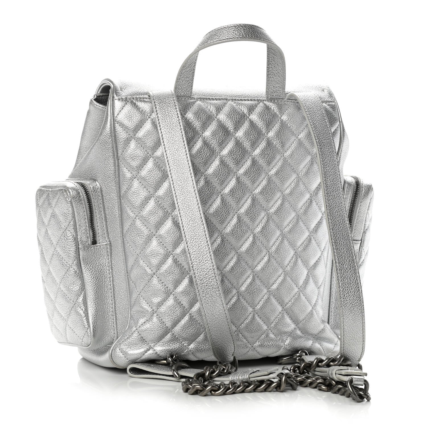 Chanel Metallic Grained Calfskin Quilted Large Casual Rock Backpack Silver 2 of 12