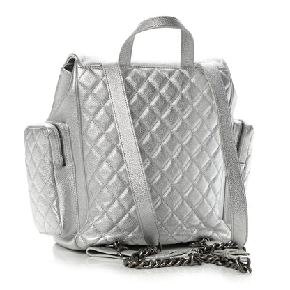 Chanel Metallic Grained Calfskin Quilted Large Casual Rock Backpack Silver 2 of 12