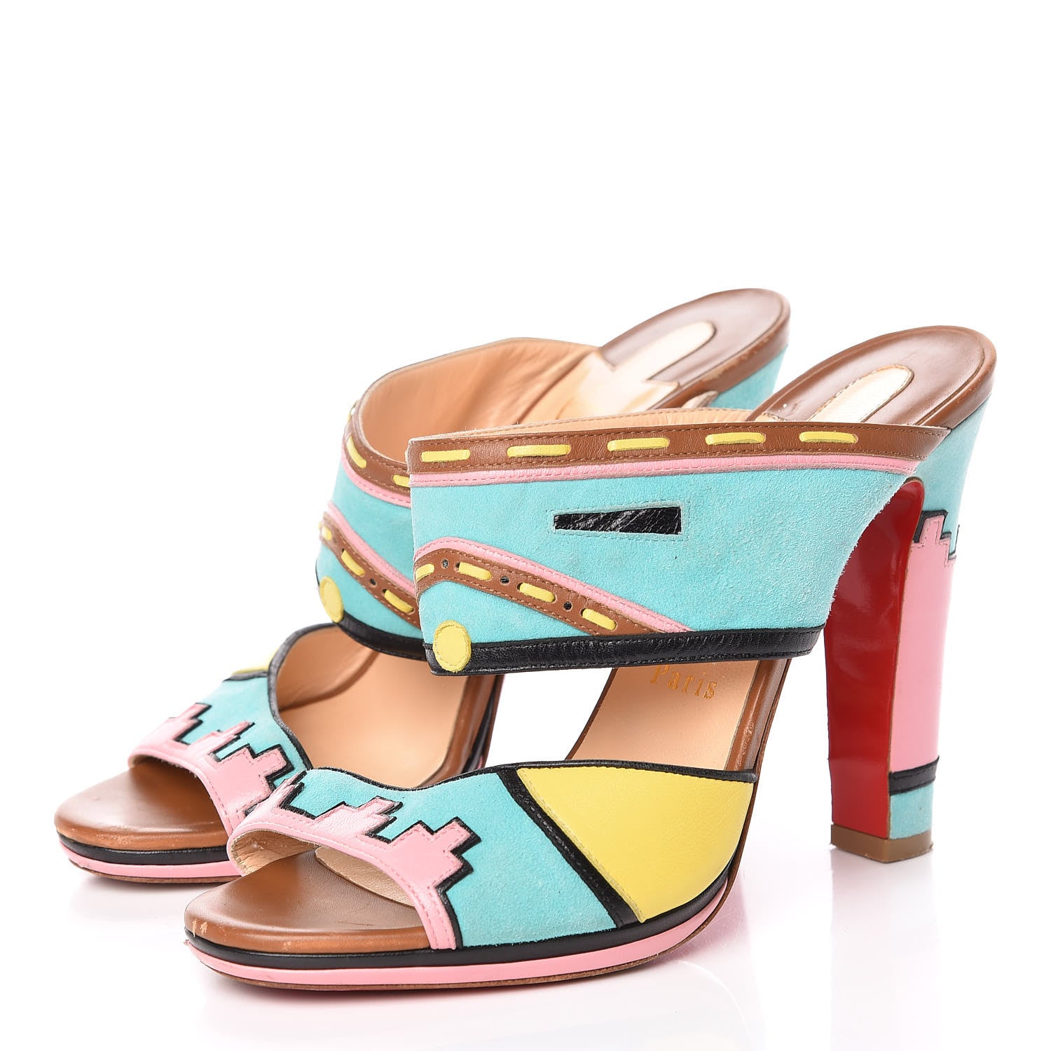 Christian Louboutin Suede Zunika 120 Slide Sandals 38 Turquoise Multicolor 3 of 20