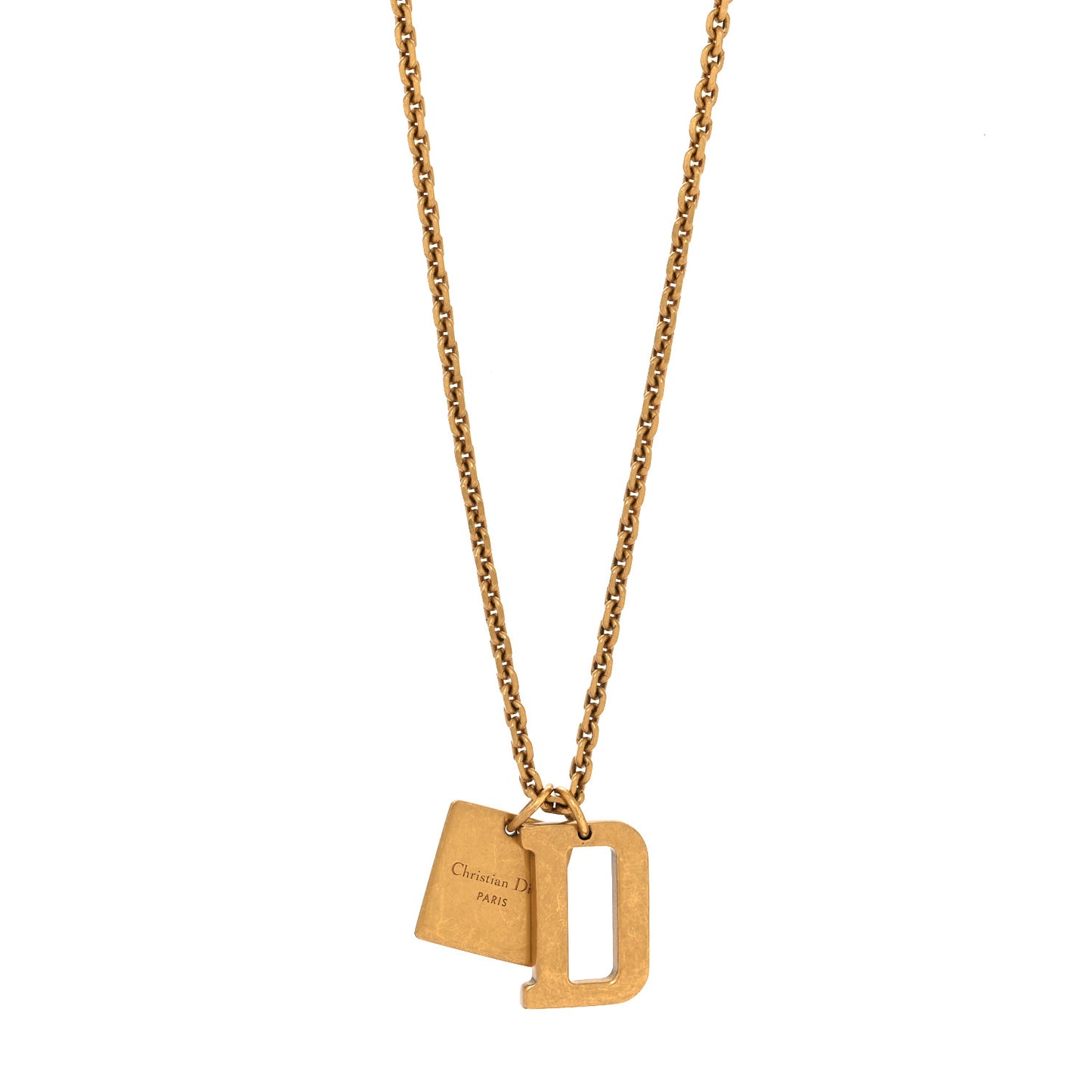 Metal D Letter Necklace Aged Gold