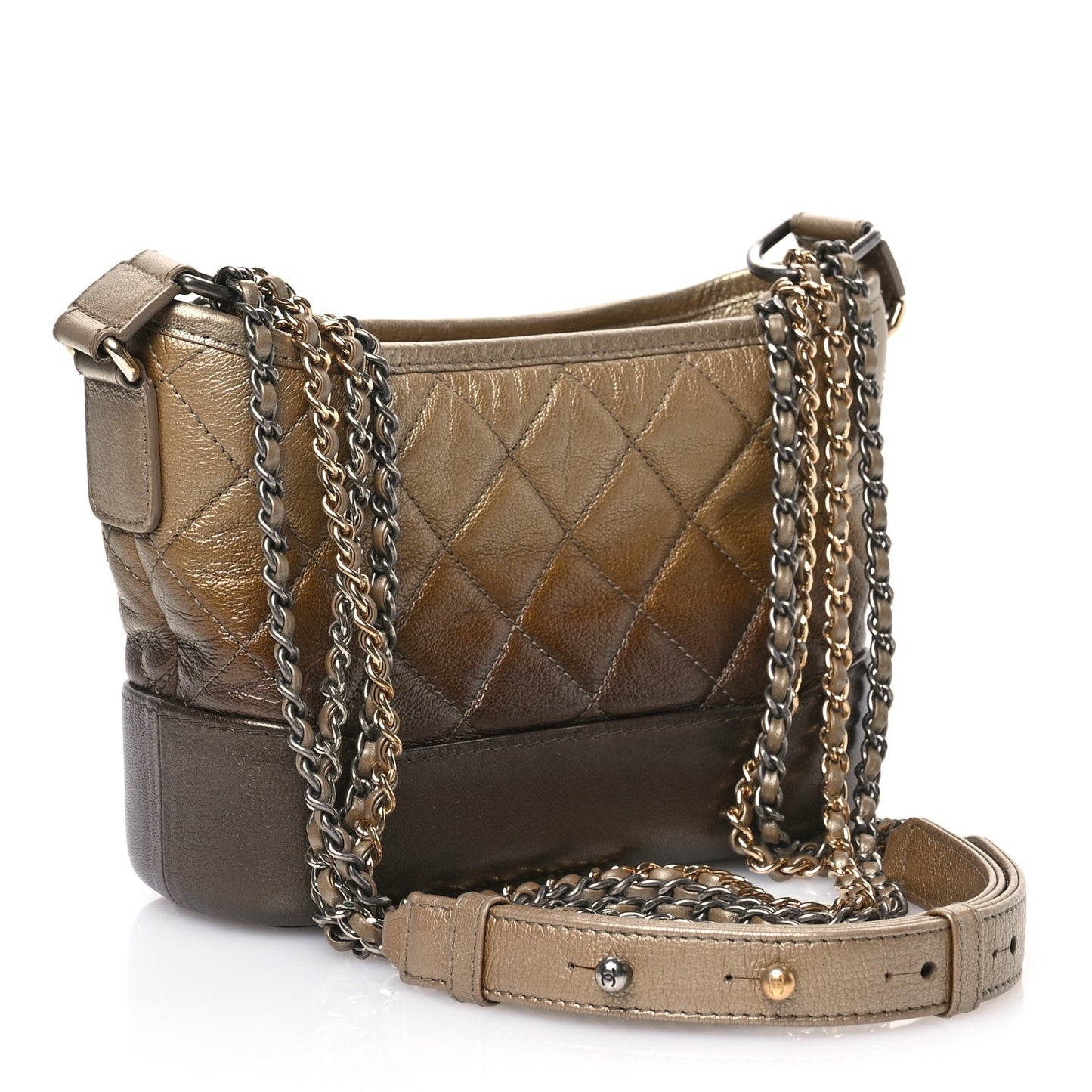 Metallic Goatskin Quilted Small Gabrielle Hobo Gold Bronze