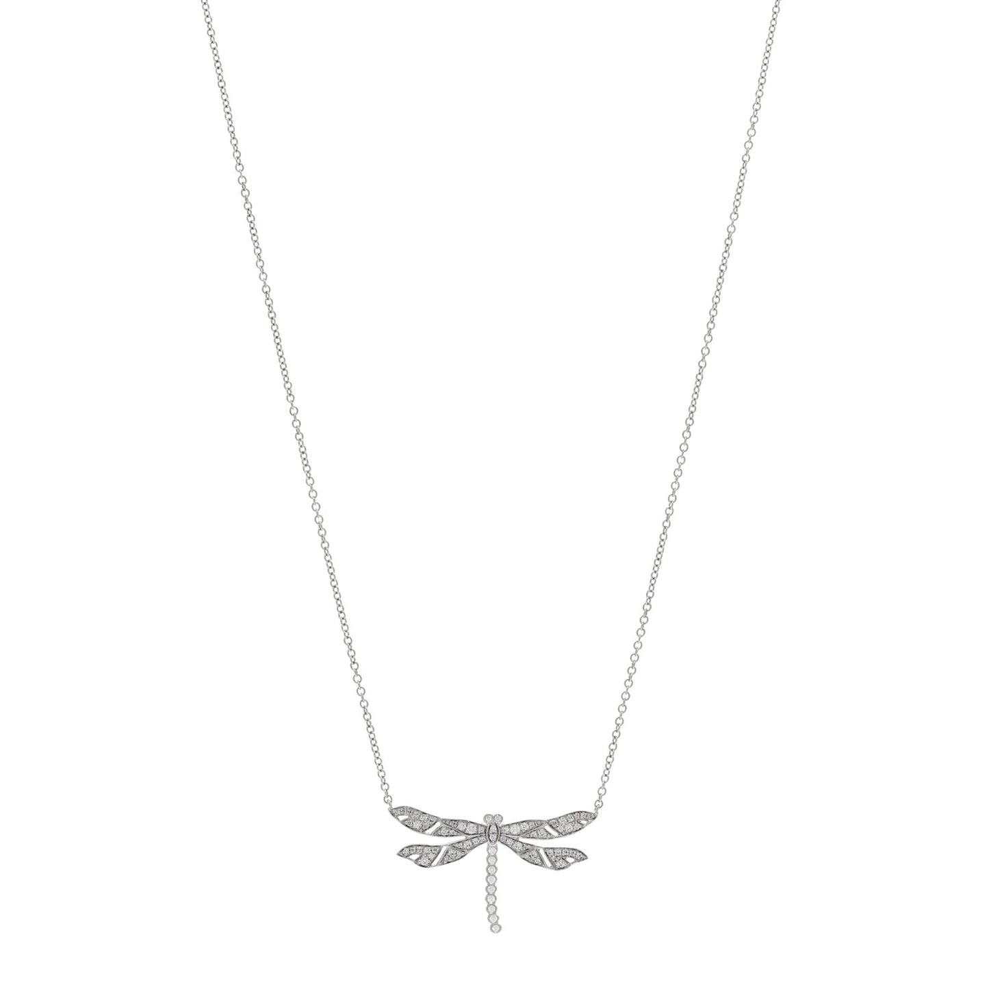Platinum Diamond Dragonfly Pendant Necklace