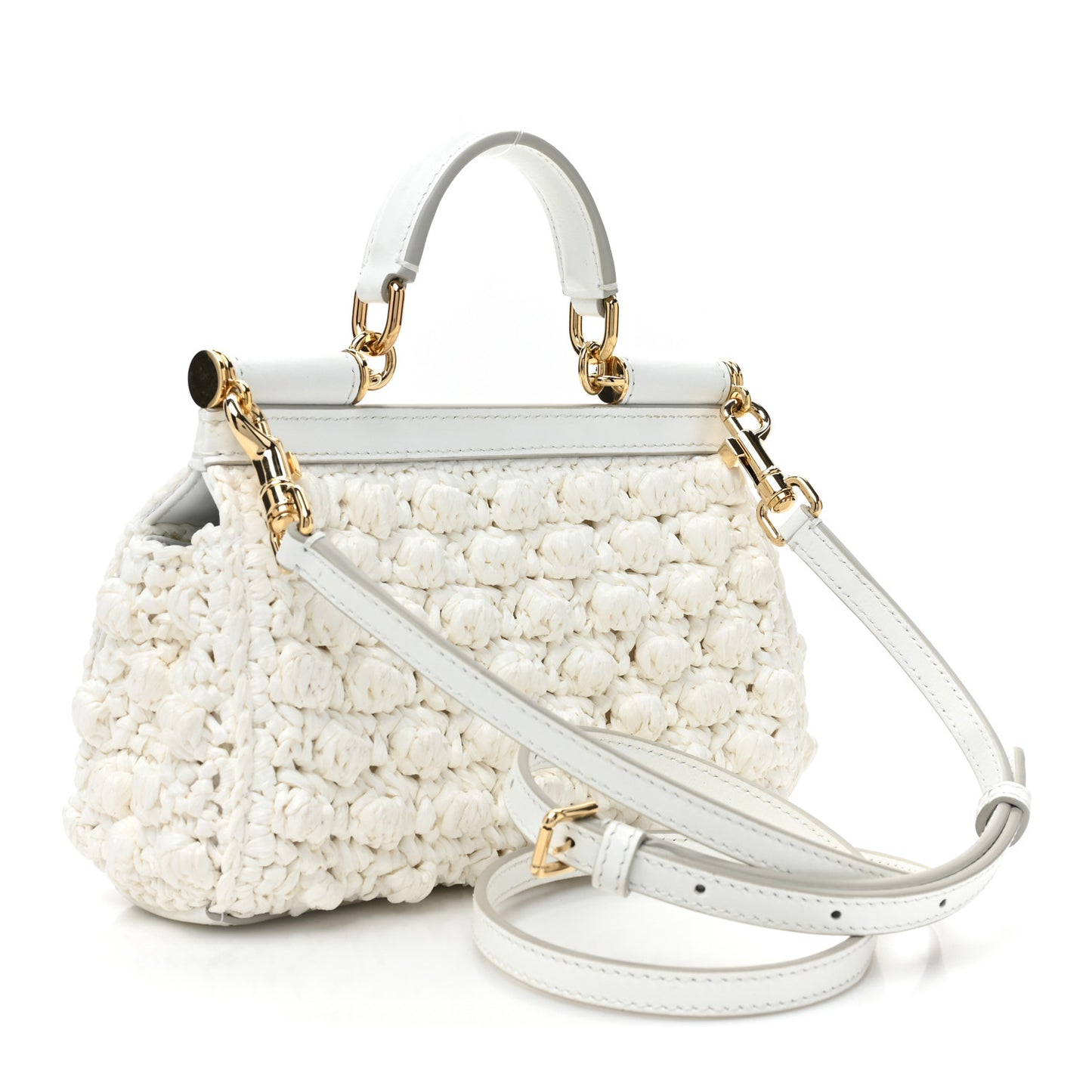 Raffia Crochet Small Miss Sicily Satchel White