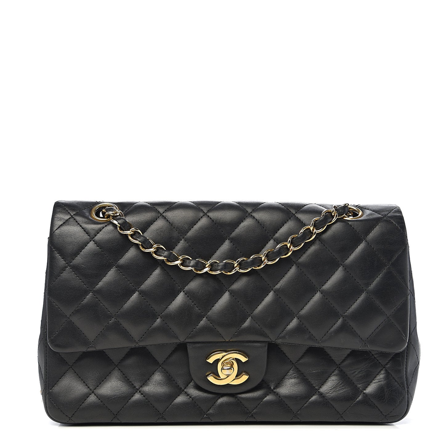 Lambskin Quilted Medium Double Flap Black