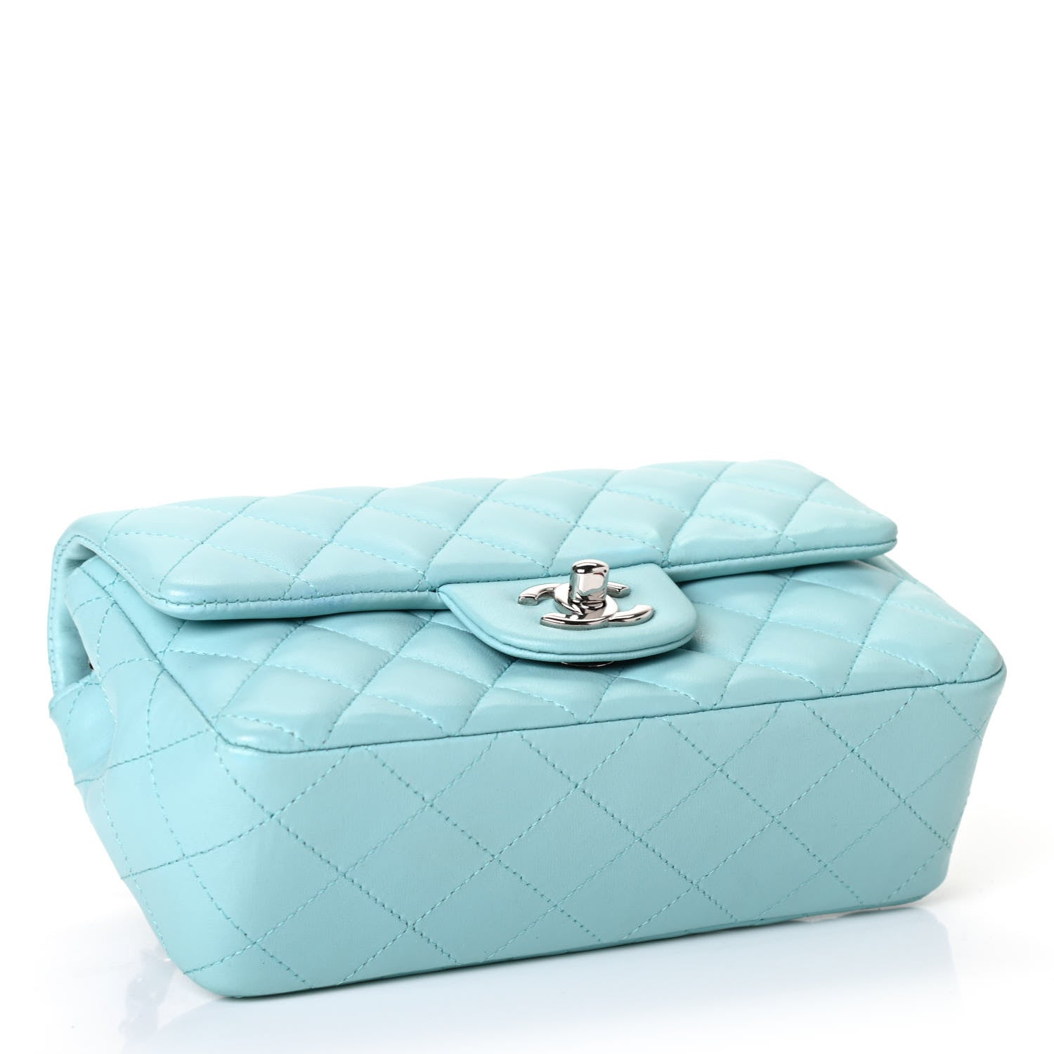 Chanel Lambskin Quilted Mini Rectangular Flap Neon Blue 3 of 4