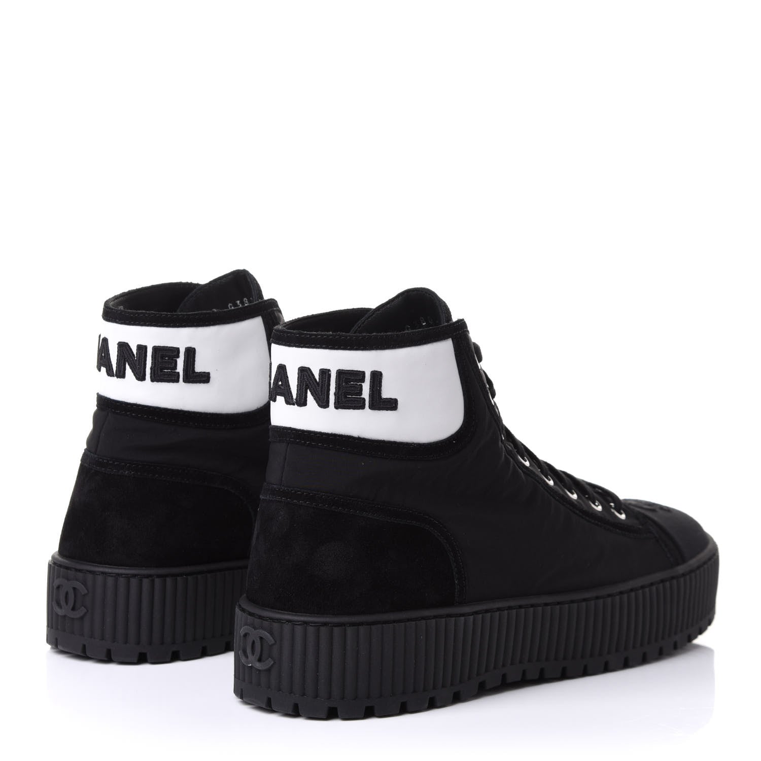 Chanel Fabric Suede Kidskin Grosgrain Lace Up Cap Toe Sneakers 42 Black White 4 of 11