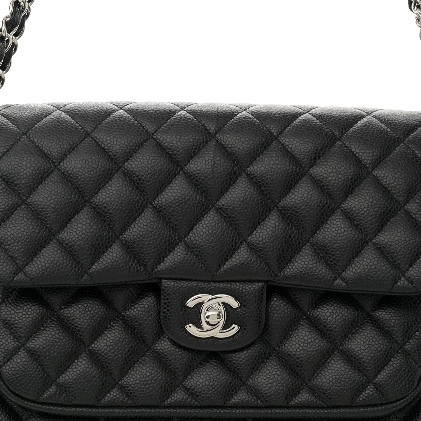 Caviar Quilted Flap Tote Black