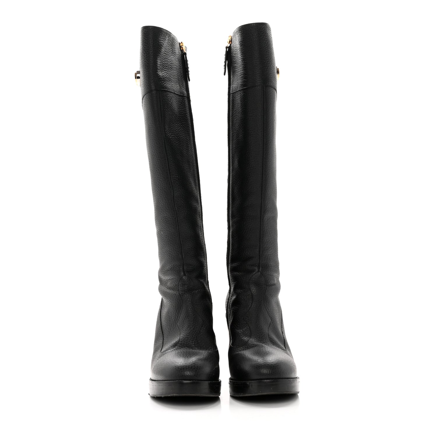 Austin Calfskin Interlocking G Knee High Boots 37 Black