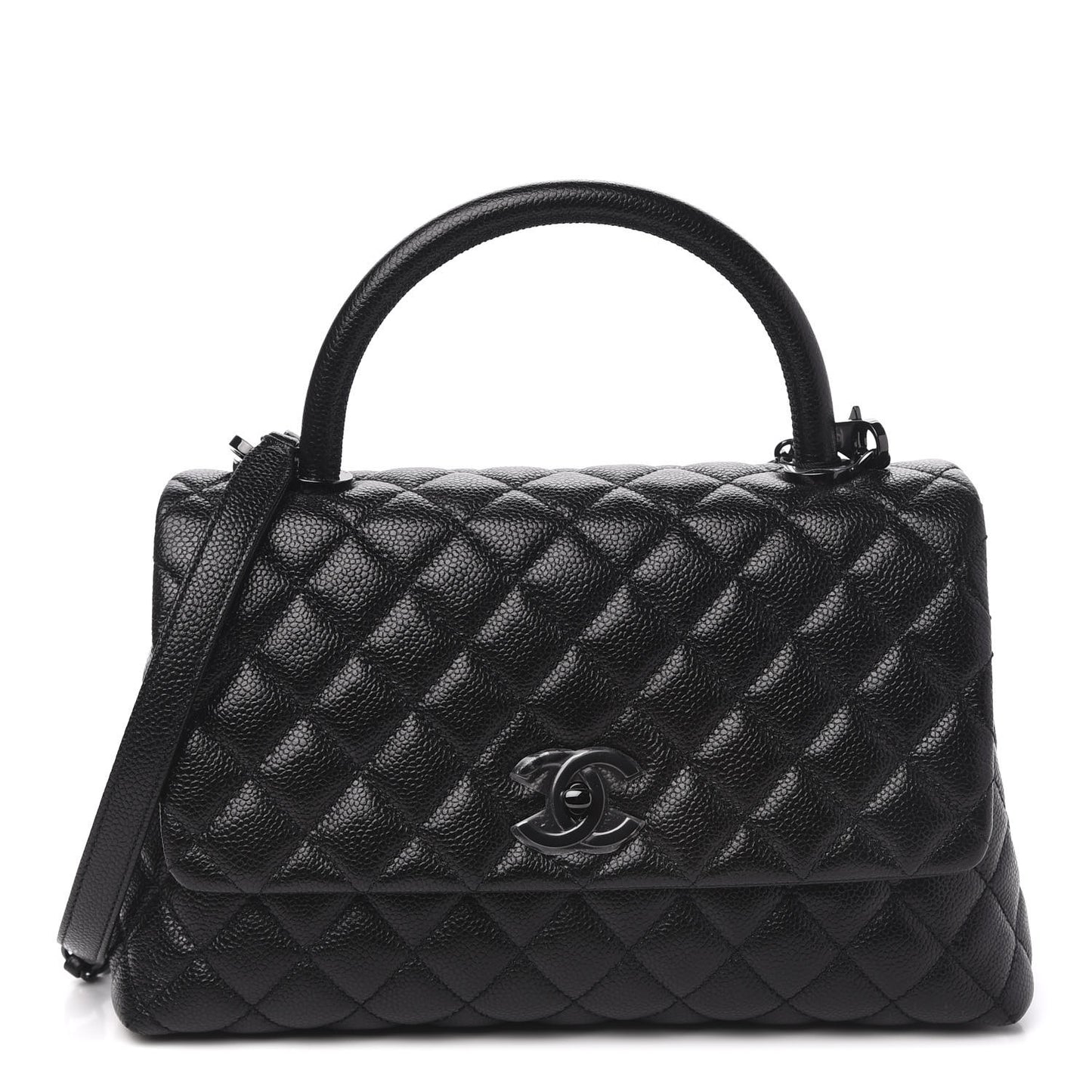 Caviar Quilted Small Coco Handle Flap So Black