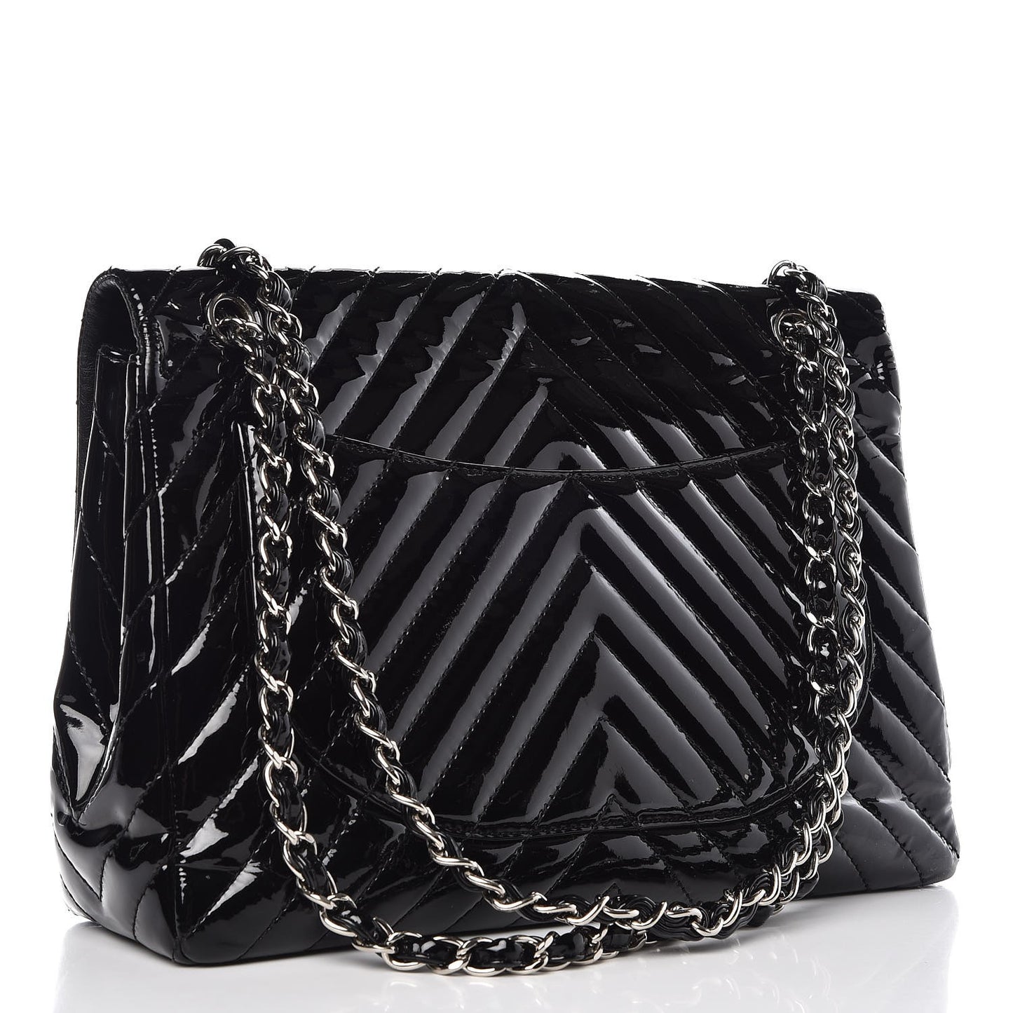 Patent Chevron Quilted Maxi Single Flap Black