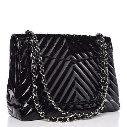 Chanel Patent Chevron Quilted Maxi Single Flap Black 4 of 12