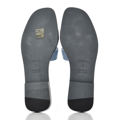 Hermes Calfskin Oran Sandals 37 Bleu Bleuet 5 of 15