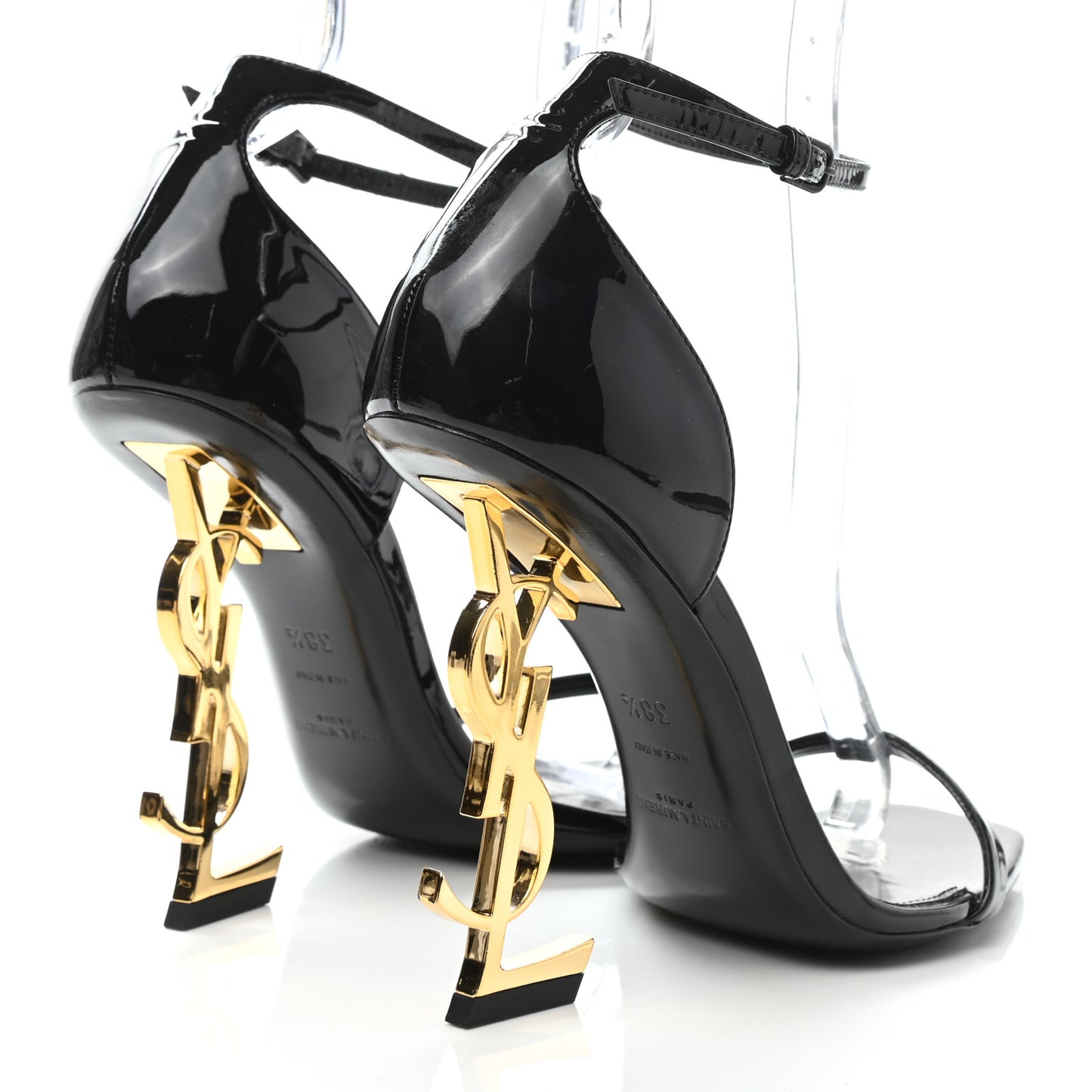 Patent Calfskin Opyum 110 Sandals 38.5 Black Gold