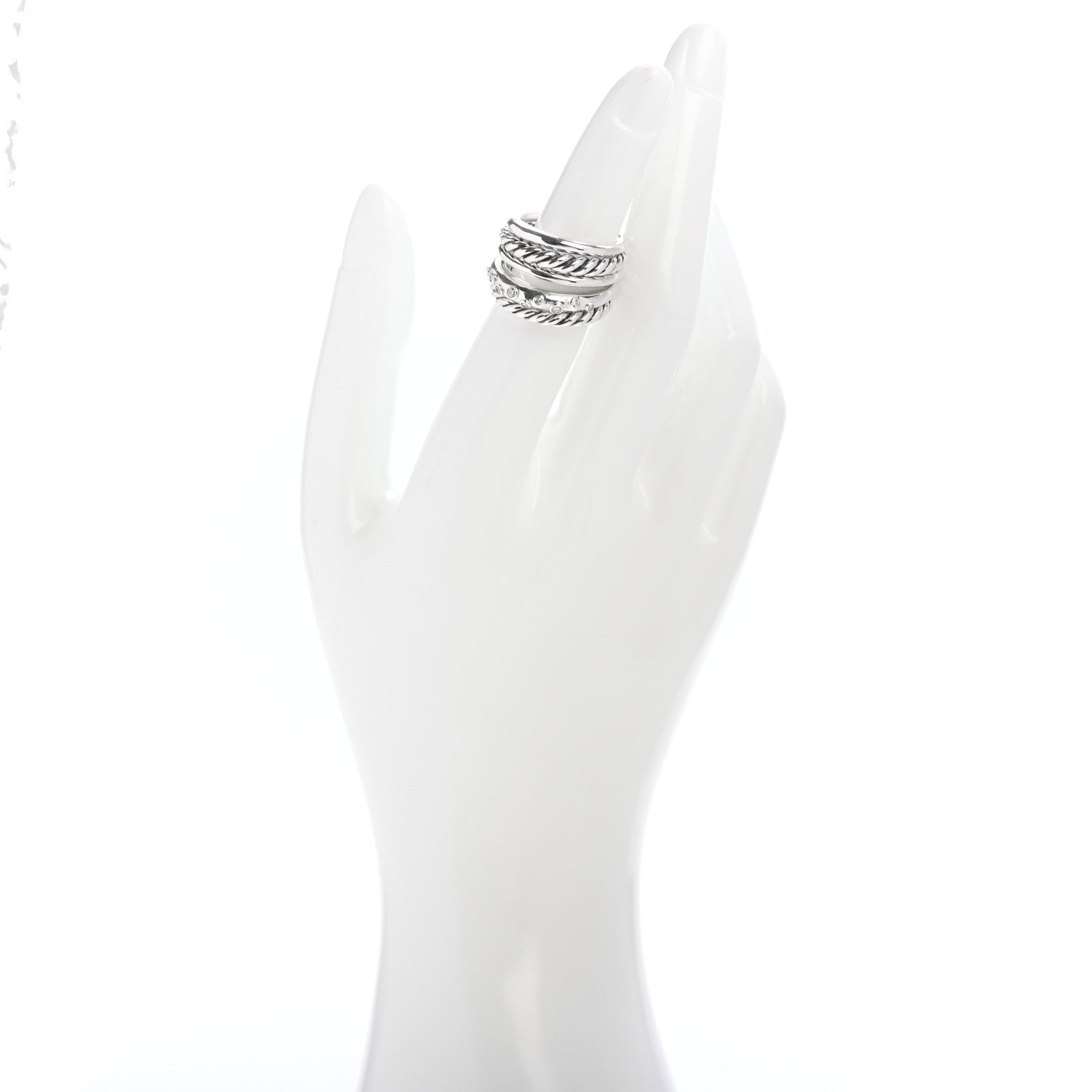 David Yurman Sterling Silver Diamond 16mm Pure Form Stacked Ring 52 6 2 of 4