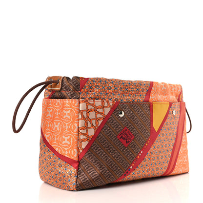Hermes Silk Barenia Carre en Cravates Fourbi 25 MM Pouch Flamingo Pink Deer Brown 3 of 10