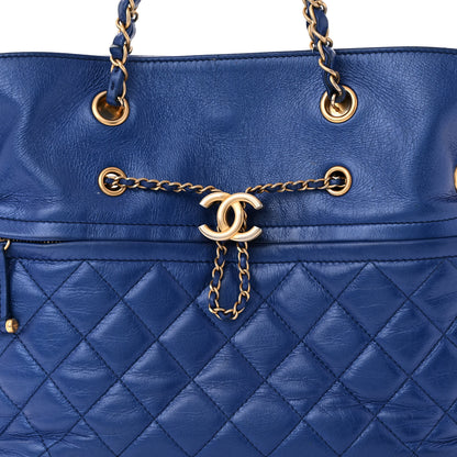 Chanel Calfskin Front Zip CC Drawstring Chain Drawstring Tote Blue 8 of 13