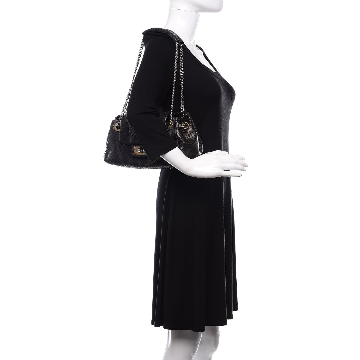 Chanel Metallic Calfskin Perforated Drill Accordion Flap Black 2 of 10