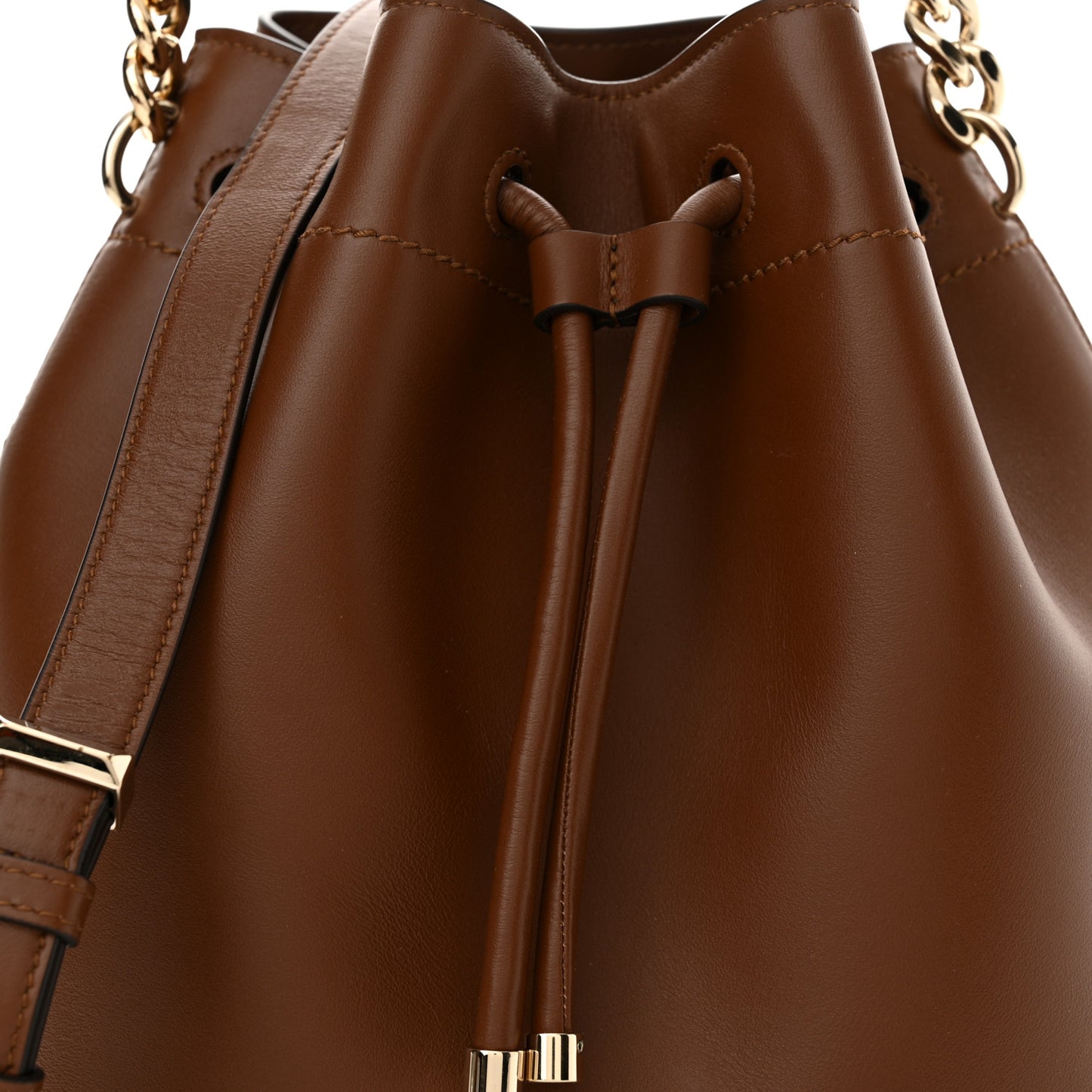 Smooth Shiny Calfskin Bon Bon Bucket Bag Dark Tan