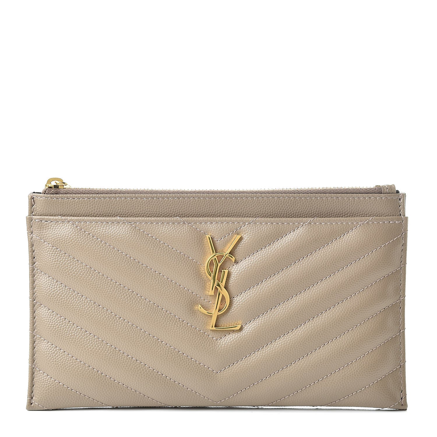Saint Laurent Grain De Poudre Chevron Monogram Bill Pouch Dusty Grey 1 of 8