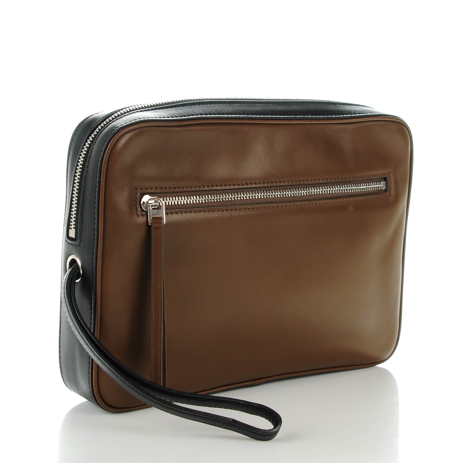 Celine Nappa Side Lock Dragonne Clutch Brown Black 3 of 8