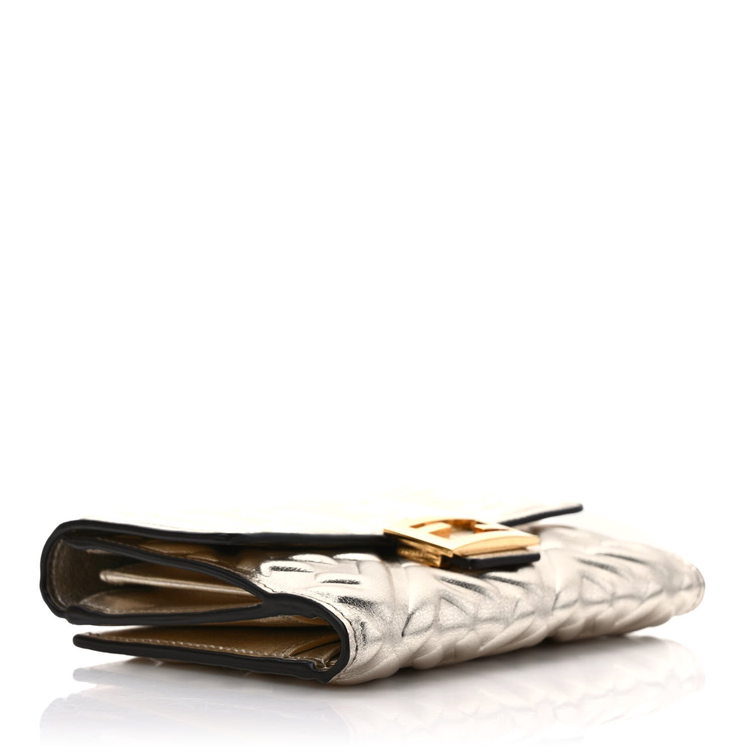 Fendi Vitello Catalan Mirror FF 1974 Embossed Medium Wallet Champagne 4 of 7