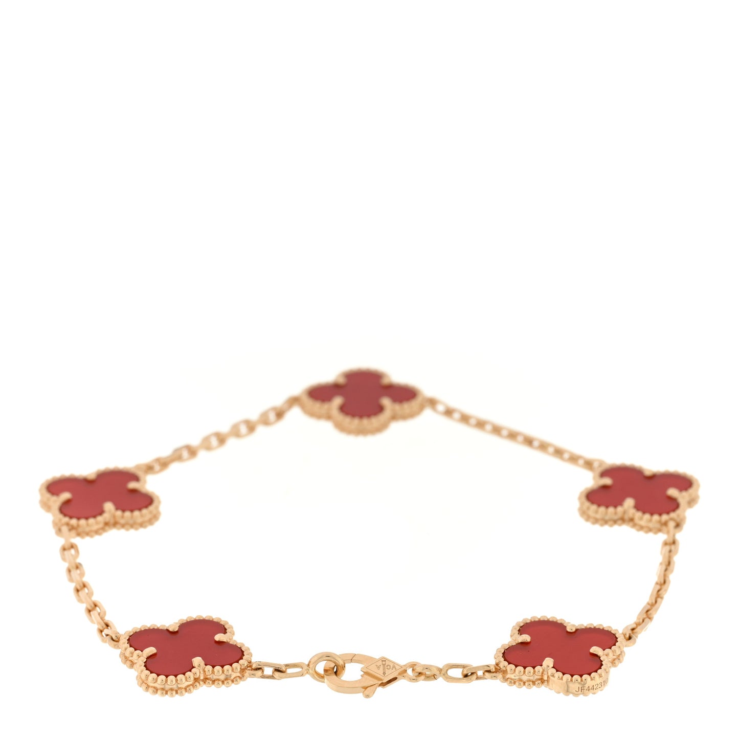 18K Yellow Gold Carnelian 5 Motifs Vintage Alhambra Bracelet