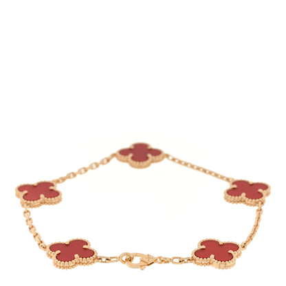 Van Cleef & Arpels 18K Yellow Gold Carnelian 5 Motifs Vintage Alhambra Bracelet 2 of 4