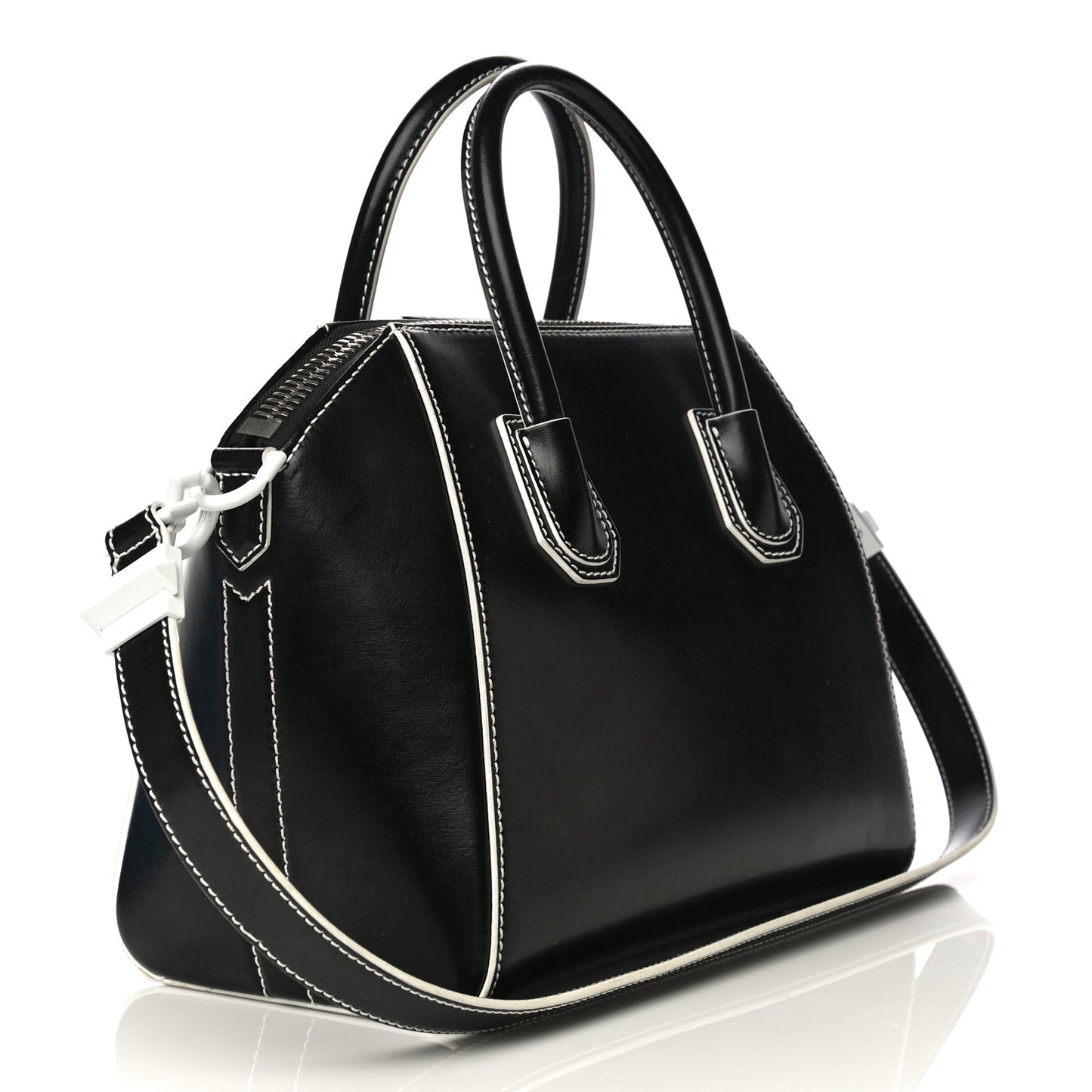 Calfskin Contrast Topstitch Small Antigona Black White