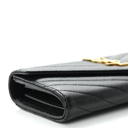 Saint Laurent Grain De Poudre Matelasse Chevron Monogram Flap Wallet Black 8 of 9