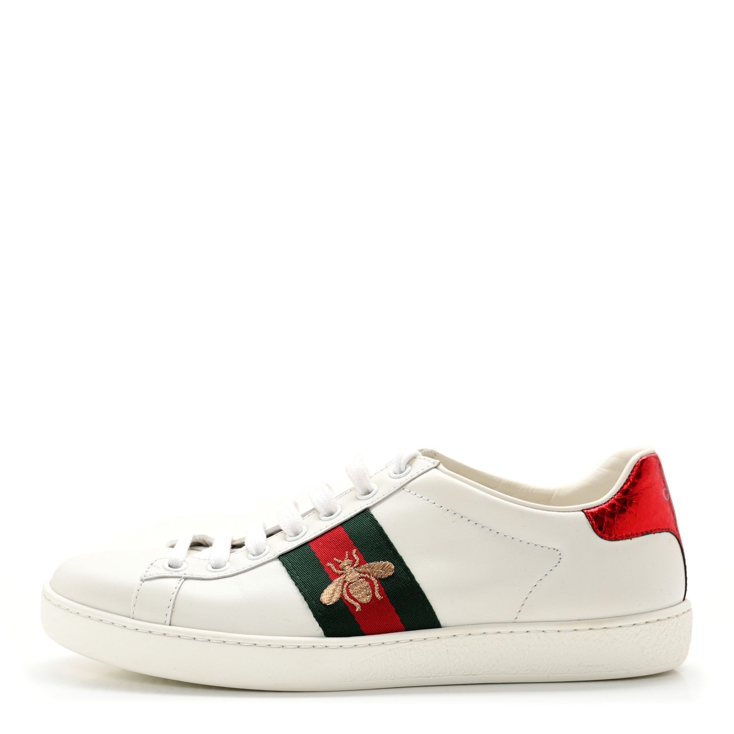 Gucci Calfskin Ayers Bee Embroidered Womens Ace Sneakers 37 White Green 1 of 12