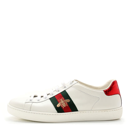 Gucci Calfskin Ayers Bee Embroidered Womens Ace Sneakers 37 White Green 1 of 12