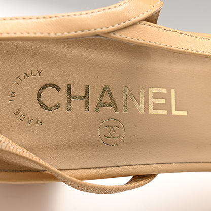 Chanel Goatskin Grosgrain Cap Toe CC Slingback Pumps 40.5 Beige Black 6 of 13