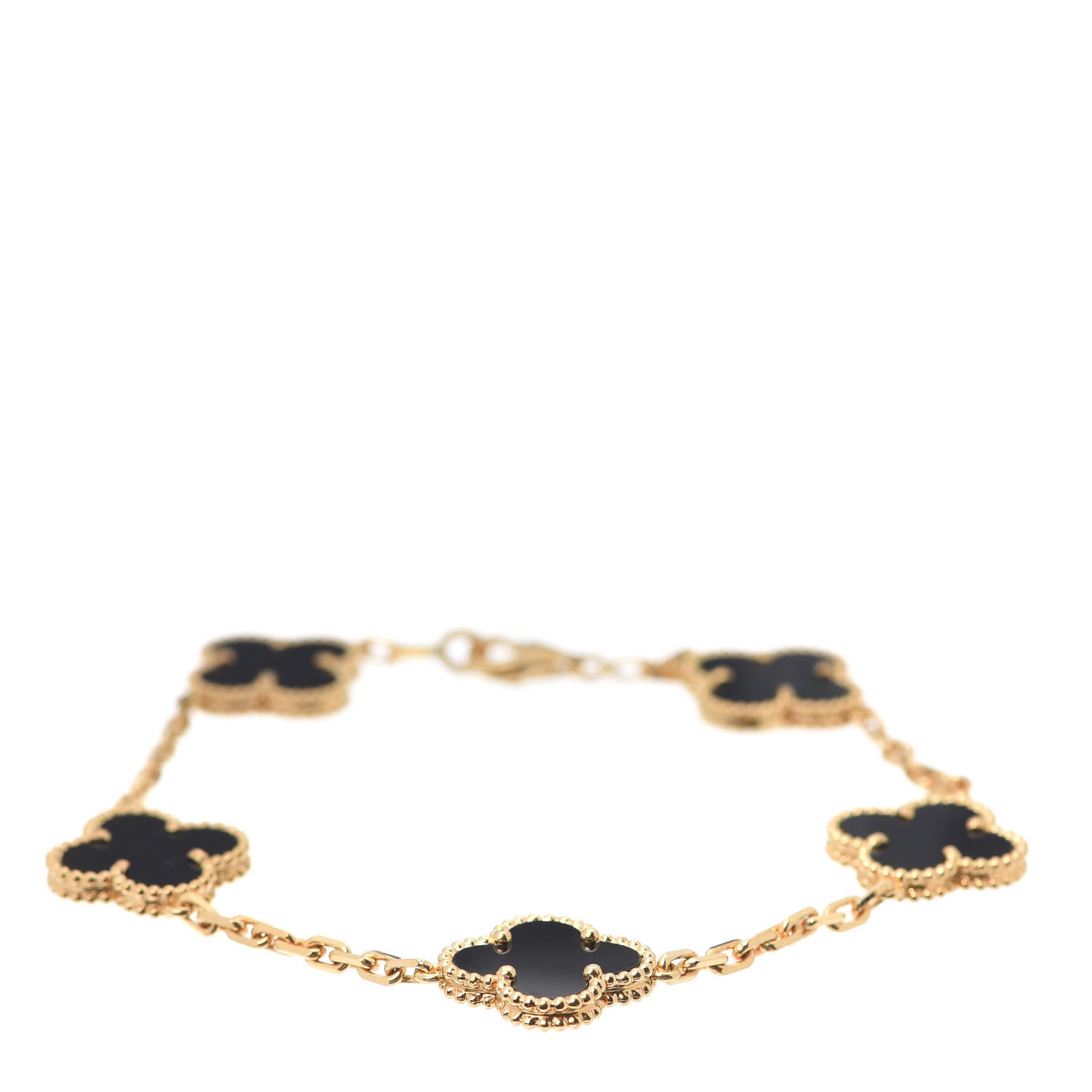 Van Cleef & Arpels 18K Yellow Gold Black Onyx 5 Motifs Vintage Alhambra Bracelet 1 of 6