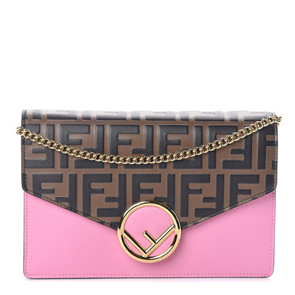 Fendi Vitello Cruise F is Fendi Bi-Color FF 1974 Embossed Medium Envelope Wallet On Chain Maya Black Lollypop 1 of 9