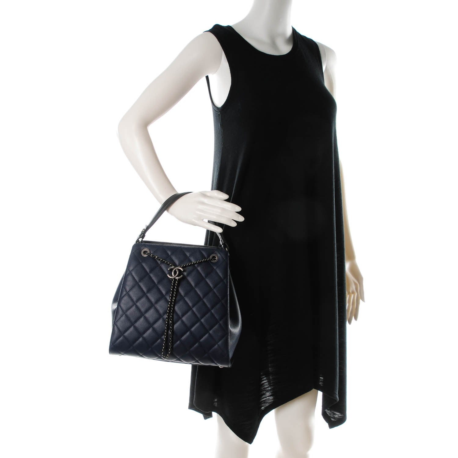 Chanel Caviar Quilted Medium CC Bucket Bag Dark Blue 2 of 7