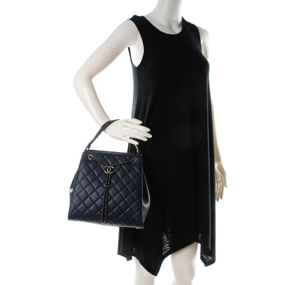 Chanel Caviar Quilted Medium CC Bucket Bag Dark Blue 2 of 7