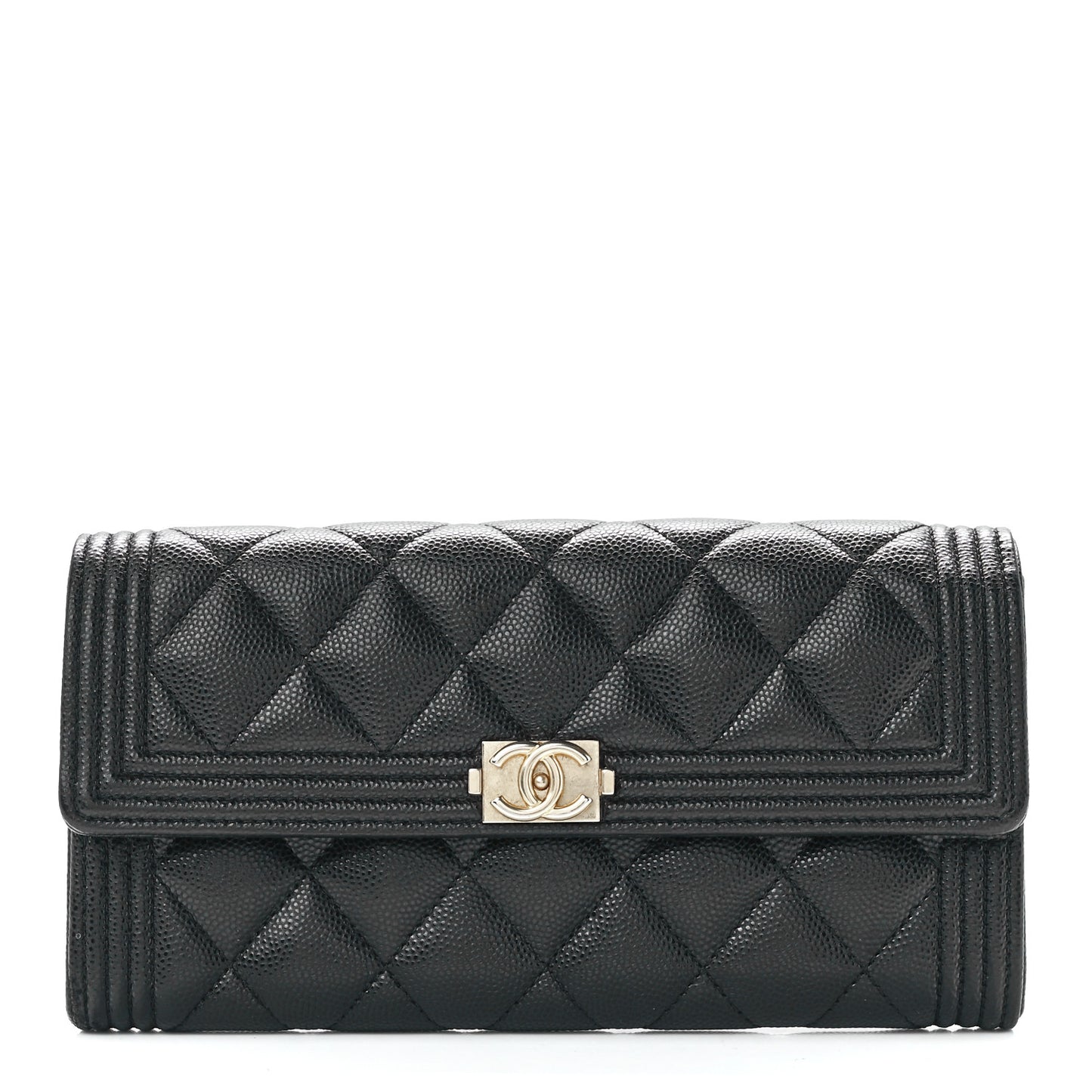 Caviar Quilted Large Boy Gusset Flap Wallet Black