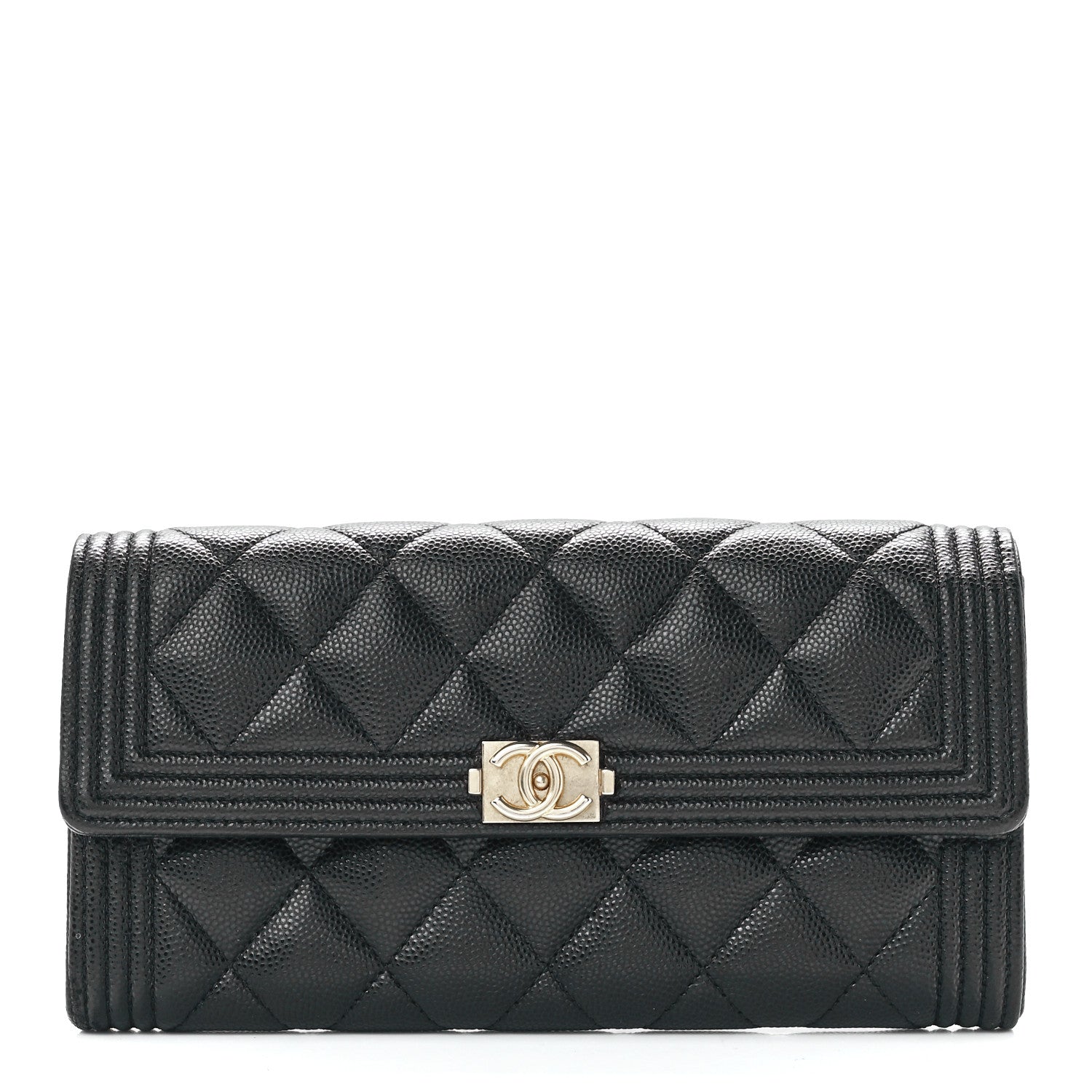 Chanel Caviar Quilted Large Boy Gusset Flap Wallet Black 1 of 13