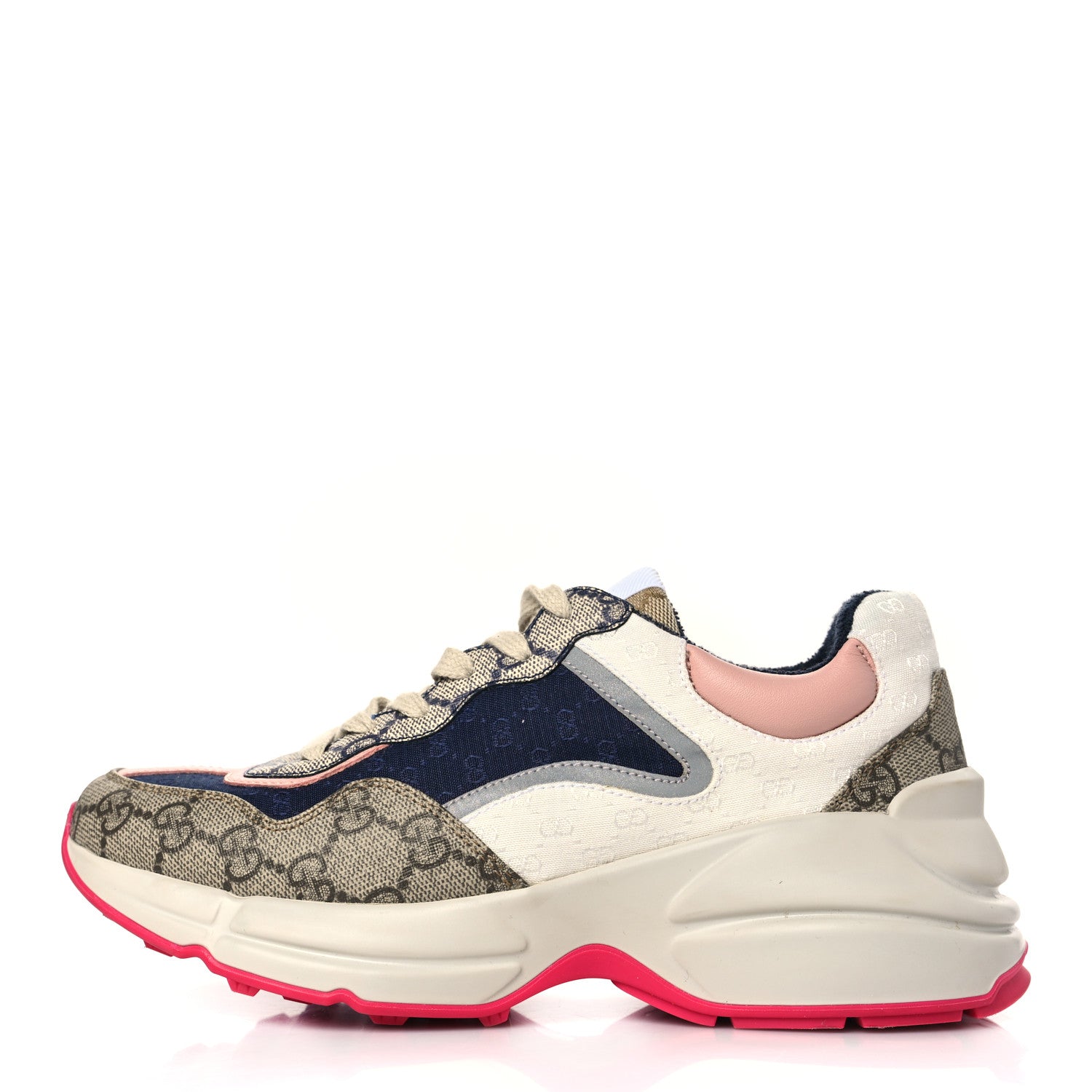 Gucci GG Supreme Monogram Mix Monogram Womens Rhyton Sneakers 37 London Blue Beige Pale Pink 1 of 8