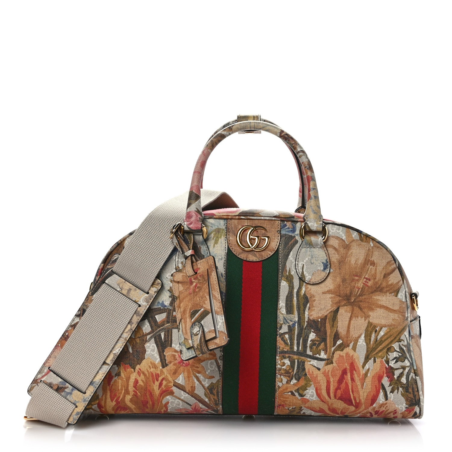Gucci GG Supreme Monogram Water Flora Web Medium Ophidia Top Handle Duffle Bag White Multicolor 1 of 9