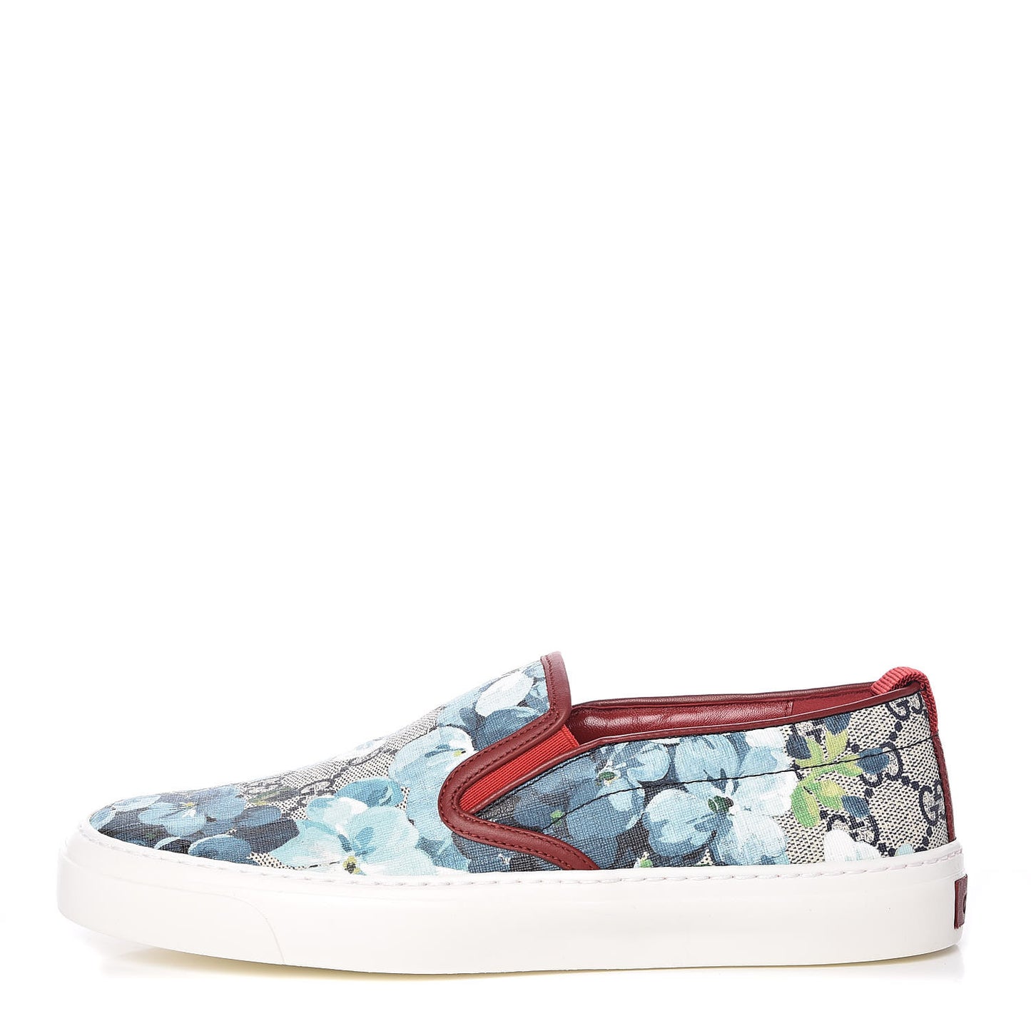 GG Supreme Monogram Blooms Womens Slip On Sneakers 37 Beige Blue Navy Red