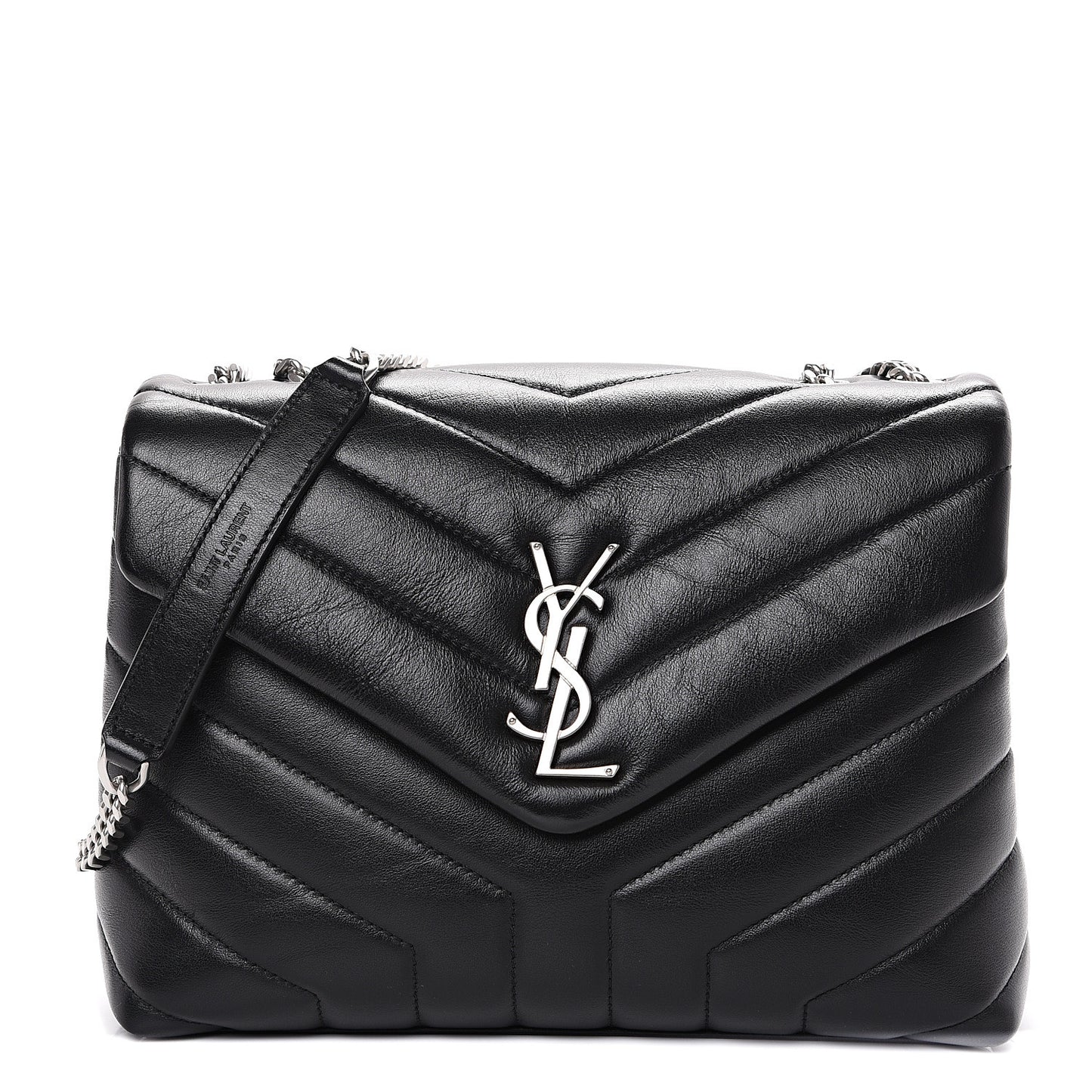Calfskin Y Quilted Monogram Small Loulou Chain Satchel Black