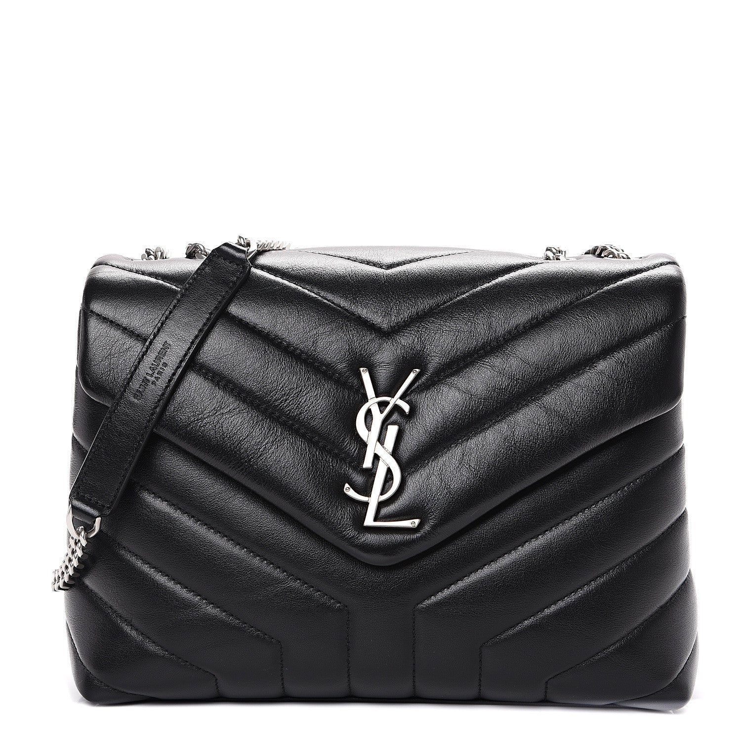 Saint Laurent Calfskin Y Quilted Monogram Small Loulou Chain Satchel Black 1 of 9