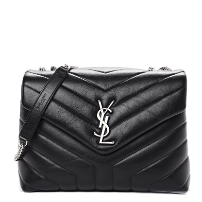 Saint Laurent Calfskin Y Quilted Monogram Small Loulou Chain Satchel Black 1 of 9